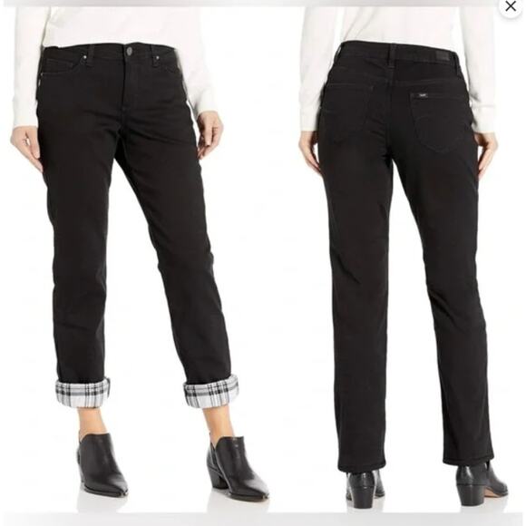 Women's Lee Relaxed Straight Leg Mid Rise Black Fleece Lined Plus Size 18 Pants - Picture 1 of 12